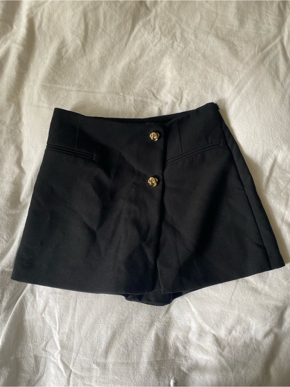 Zara Black High-Rise Button Skort with Gold Accents
